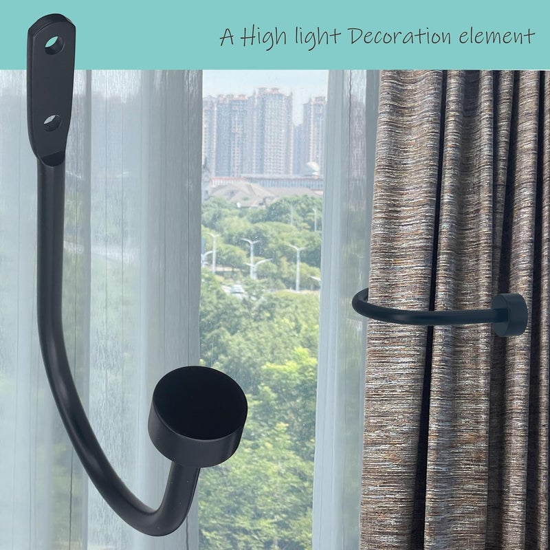ARNORX Quality Curtain Holdbacks, Solid Steel Curtain Holdback with Disk Finial, Set of 2 Window Curtain Tieback Hooks, Black - Image 2